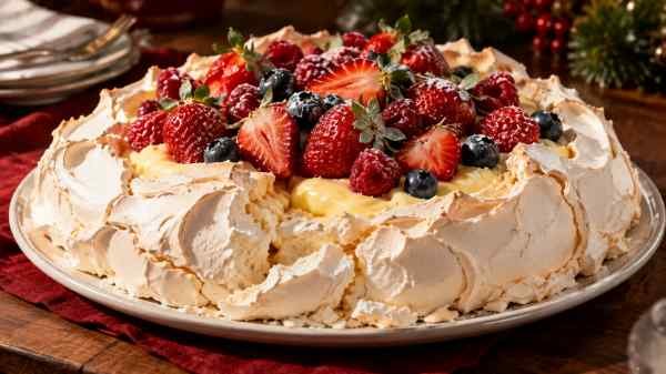 Coroa de Suspiro com Frutas Vermelhas e Creme de Limão