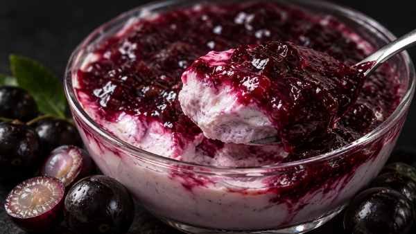 Creme Aerado de Baunilha com Calda de Jabuticaba