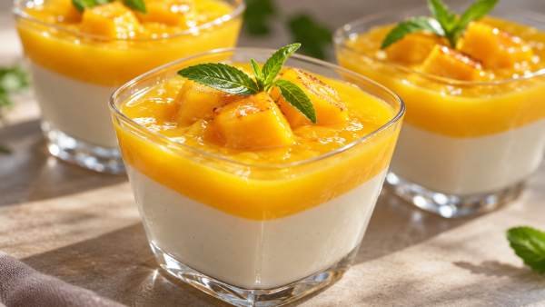 Creme Gelificado de Erva-Cidreira com Manga Caramelizada