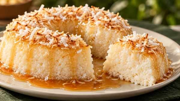 Pudim de Tapioca com Coco e Calda de Caju