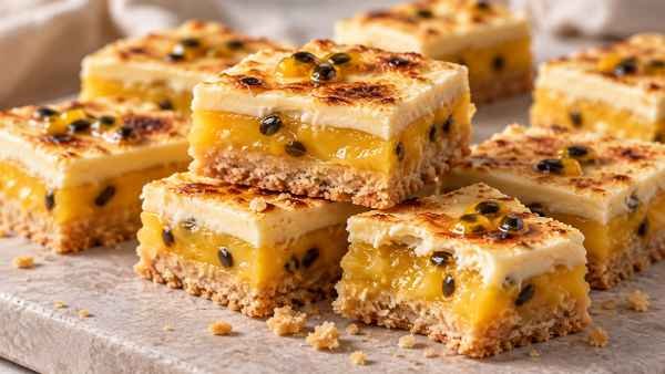 Quadrados Amanteigados de Maracujá com Chocolate Branco Tostado