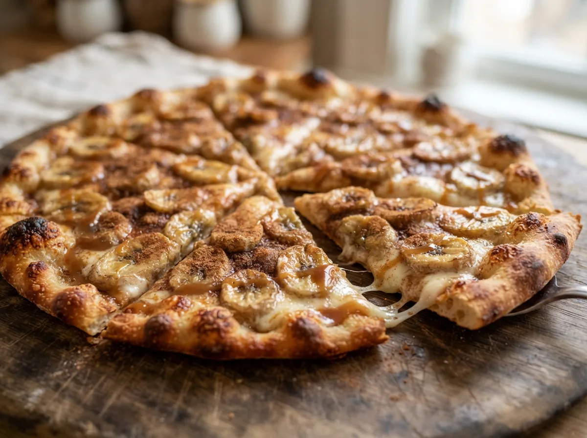 Pizza de Banana com Canela de Massa Fina