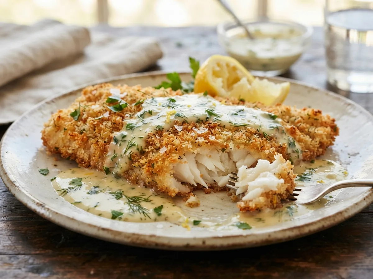 Filé de Peixe Empanado com Molho de Limão