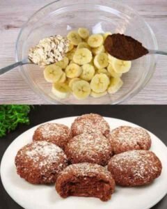 Bolinhos de banana com aveia e cacau servidos em prato branco