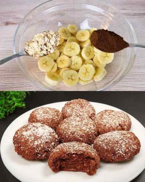 Bolinhos de banana com aveia e cacau servidos em prato branco