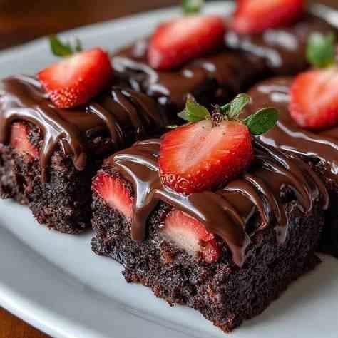 Brownie de Chocolate com Morangos e Ganache