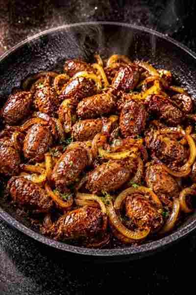 Coração de Frango Acebolado Delicioso pronto para servir