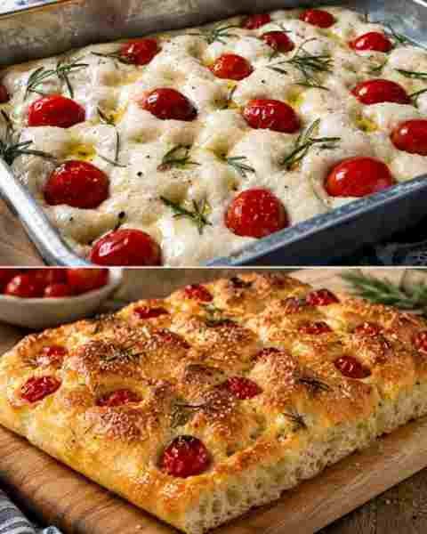 Focaccia Caseira sem Sovar Delicioso pronto para servir