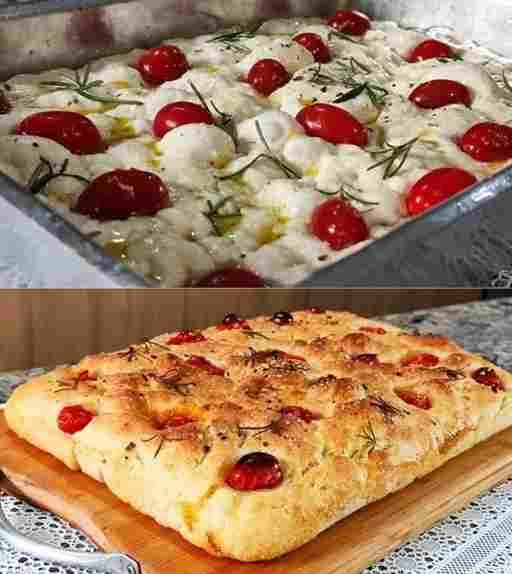 Focaccia Caseira sem Sovar pronto para servir