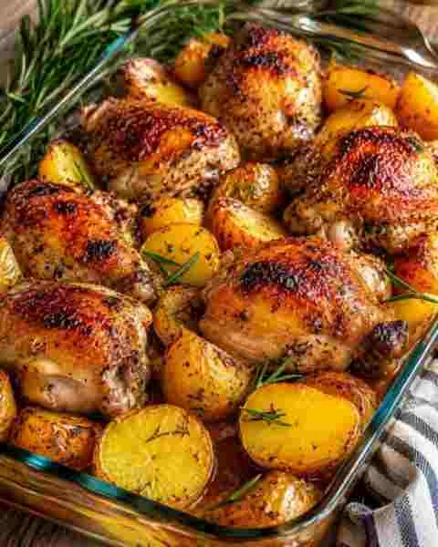 Frango Assado com Batatas que Derrete na Boca pronto para servir