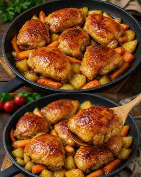 Frango Saboroso com Batatas que Derrete na Boca pronto para servir