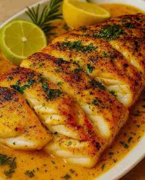 Filé de Peixe ao Molho de Limão pronto para servir