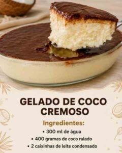 Gelado de Coco Cremoso com Chocolate pronto para servir