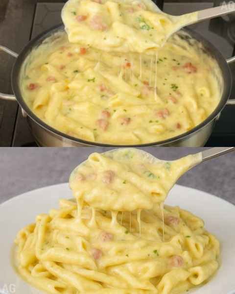 Macarrão ao Creme de Batata Caseiro pronto para servir