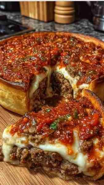 Pizza Chicago de Carne Moída e Queijo