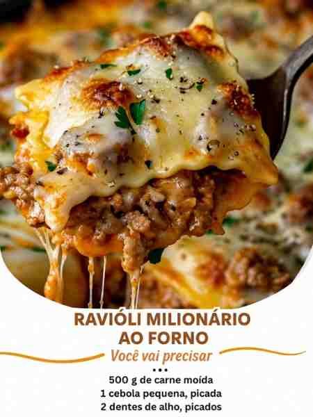 Ravioli Gratinado com Carne Moída