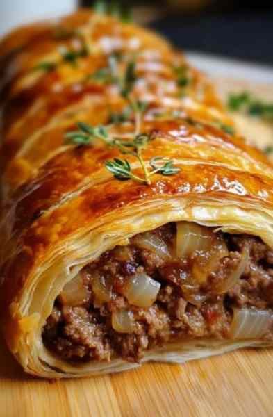 Rocambole Folhado de Carne Moída