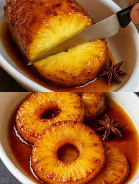 ABACAXI ASSADO NO FORNO COM CANELA Delicioso pronto para servir