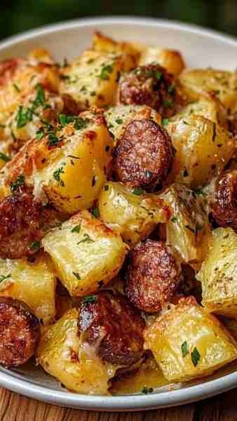 Batata Assada com Linguiça e Queijo pronto para servir