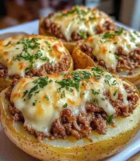 Batata Recheada com Carne Moída e Queijo pronto para servir