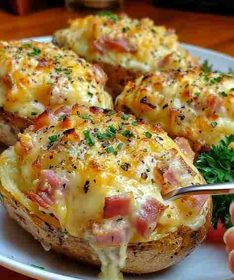 Batata Recheada com Presunto e Queijo pronto para servir