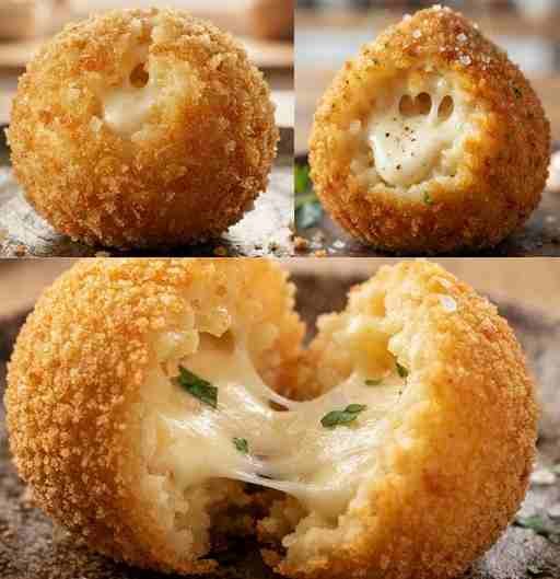 Bolinhas de Arroz Recheadas com Queijo pronto para servir