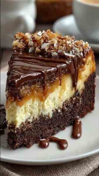 Bolo Brownie com Cheesecake pronto para servir