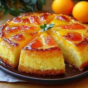 Bolo Cremoso de Laranja Caramelizada pronto para servir