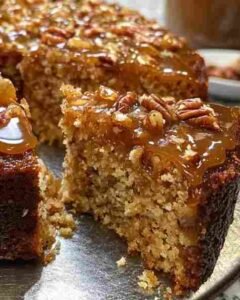 Bolo de Banana com Nozes e Caramelo pronto para servir