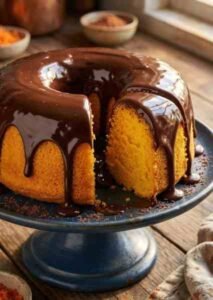Bolo de Cenoura com Cobertura de Chocolate Top pronto para servir