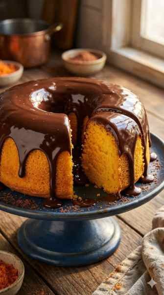 Bolo de Cenoura com Cobertura pronto para servir