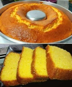 Bolo de fubá cremoso cortado em quadrados