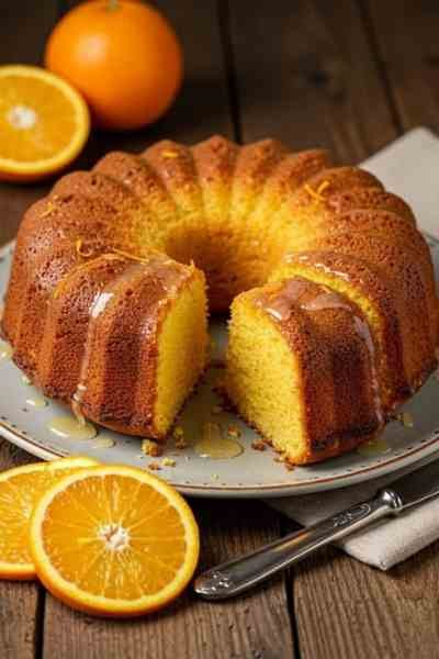 Bolo de Laranja Fofinho com Calda pronto para servir