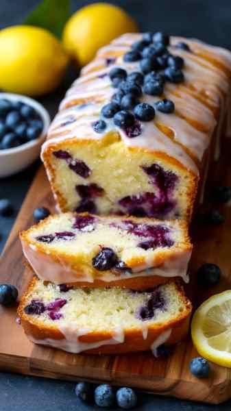 Bolo de Limão com Mirtilos pronto para servir