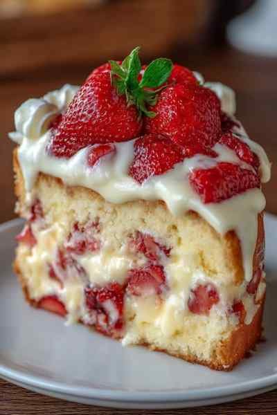 Bolo de Morango com Creme pronto para servir