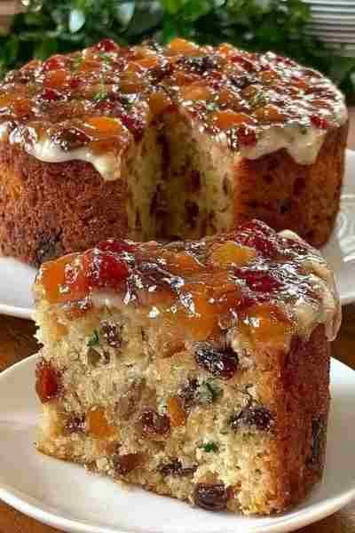 Bolo de Natal com Frutas Cristalizadas pronto para servir