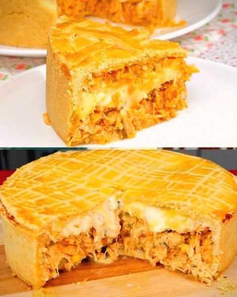 Empadão de frango molhadinho com recheio cremoso e massa dourada