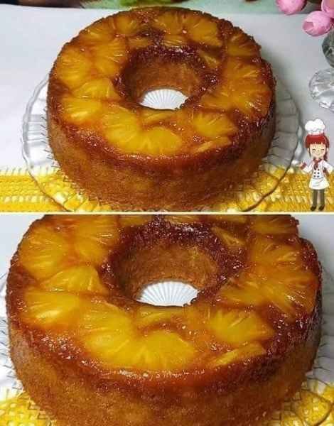 Bolo de Abacaxi Caramelizado pronto para servir