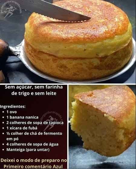 Bolo de Banana sem Açúcar, sem Trigo e sem Leite