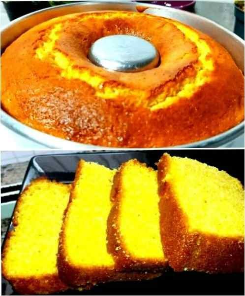 Bolo de Fubá com Laranja pronto para servir