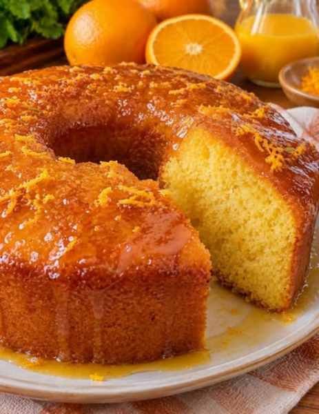 Bolo de Laranja com Calda Fofinho e Perfumado pronto para servir