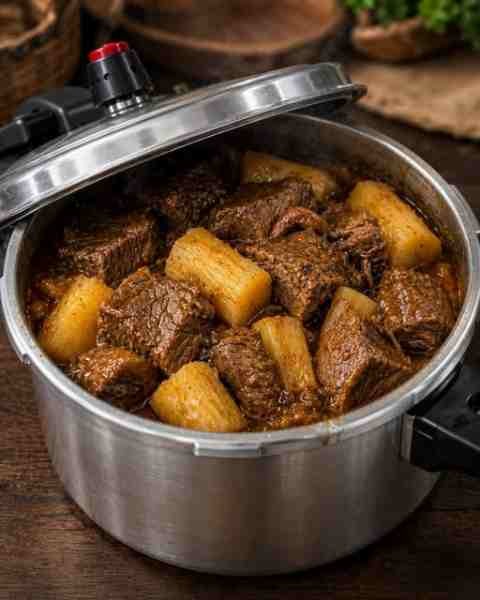 Carne com Mandioca na Panela de Pressão