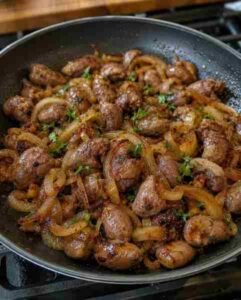 Coraçãozinho de Frango Acebolado Bem Douradinho pronto para servir