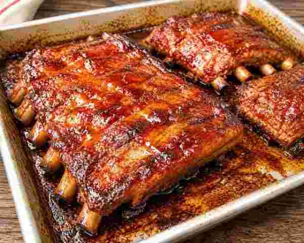 Costelinha de Porco Assada com Molho Barbecue pronto para servir