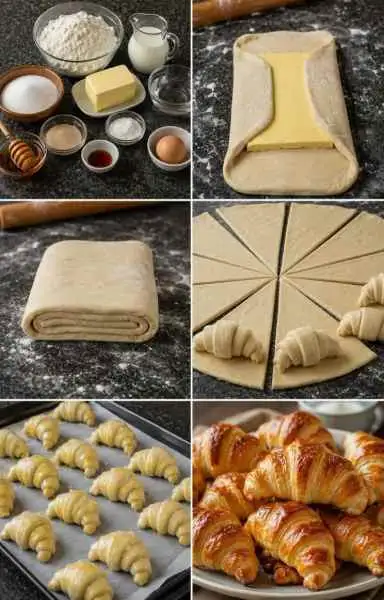 Croissants de Manteiga com Mel e Baunilha — Rende 30