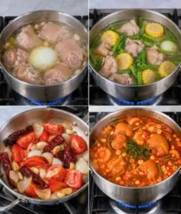 Ensopado de Porco com Milho e Legumes ao Molho Vermelho