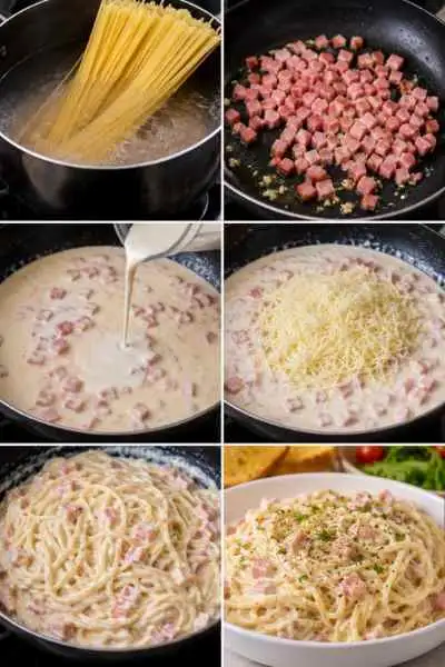 Espaguete Branco Cremoso com Presunto