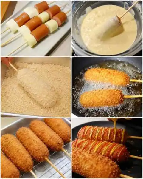 Espetinhos de Salsicha Empanados com Queijo