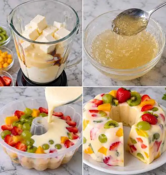 Gelatina de Frutas com Queijo Cremoso — Muito Fácil