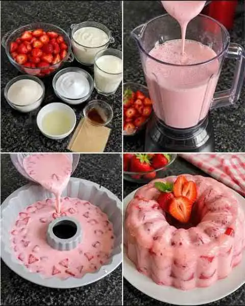 Gelatina de Iogurte com Morangos